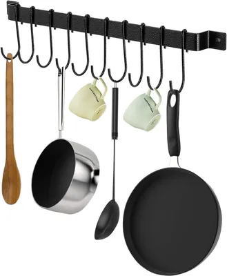 Produktbild von Hakenleiste Küche, Küchenschiene mit 10 Haken (schwarz)