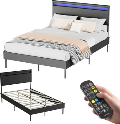 Produktbild von TolleTour Bettgestell Lattenrost robustes Bettgestell Maximale Tragfähigkeit 350 kg für Schlafzimmerbett Kunstleder LED-Beleuchtung Mit Fernsteuerung 140*200CM