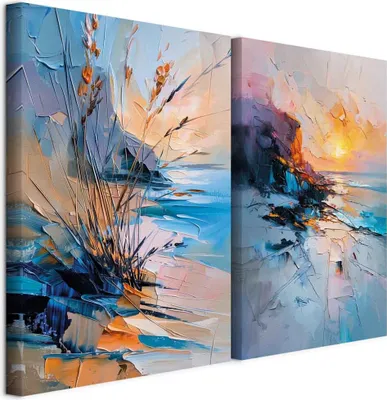 Produktbild von murando - Akustikbild XL Set Meereslandschaft Kunstdruck auf Leinwandbild 80x60cm 2 Teilig je 40x60cm Collage 2er Kunst Wandpaneele Schalldämmung Leinwand Bilder Dekoration - Meerblick c-H-10081-b-a