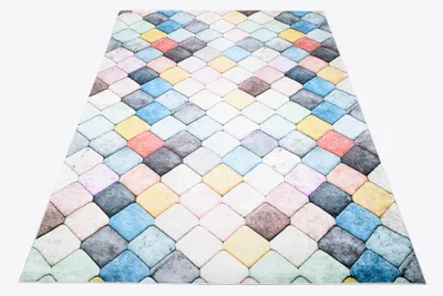 Produktbild von Mazovia Koberec Moderní Geometrický - Obývací Pokoj, Ložnice, Jídelna, Kancelář - Nízký Fleece - Obdélník - Abstraktní Praní v pračce - 80x150 cm
