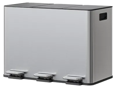 Immagine prodotto di Contenitore per rifiuti da cucina, 3 scomparti - capacità 45 litri - acciaio inossidabile