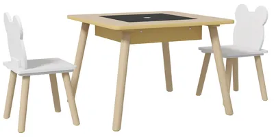 Immagine prodotto di Set Tavolino Multifunzione e 2 Sedie per Bambini Orsetto Colore Legno