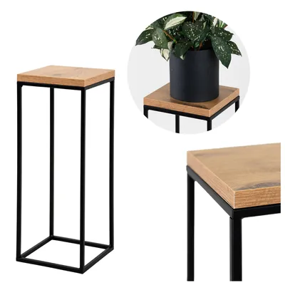 Produktbild von Blumenständer Schwarz - mit Holz-Optik - aus Metall - 19x19x49 cm - Kratzfest - Platzsparend