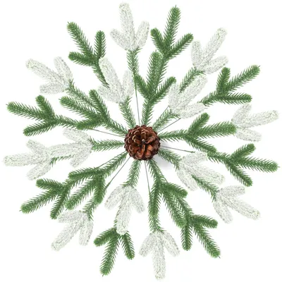 Productafbeelding van 48 kunstmatige dennentakken (24 cm), groen, kunstmatige kersttakken van kunststof met kunstsneeuw, kunsttakken, dennennaden, doe-het-zelf kerstkrans, kerstdecoratie