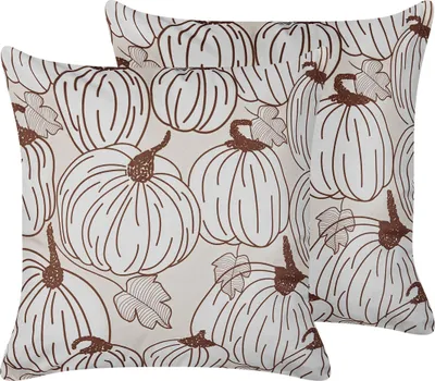 Produktbild von BELIANI Dekokissen Beige / Braun 2er Set Samtstoff 45 x 45 cm Kürbismuster Quadratisch Halloween-Deko Modern Minimalistisch Herbst Deko