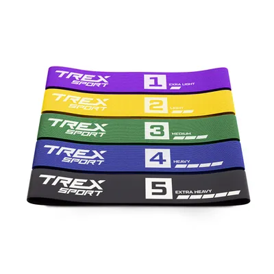 Produktbild von TREX SPORT Gymnastikband 5 Stück Set TX-033PRA Widerstandsband | Fitnessband aus Stoff, 2,5-25 kg | Resistance Band rutschfest | Loop Band Mehrfarbig
