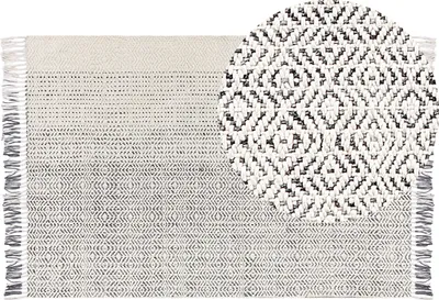 Obrázek produktu pro BELIANI Koberec bílý a šedý vlna bavlna 160 x 230 cm ručně tkaný plochá vazba se střapci