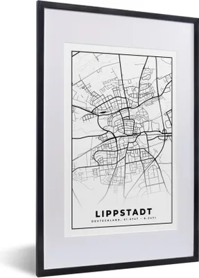 Produktbild von MuchoWow® Gerahmtes Poster Lippstadt - Karte - Stadtplan 40x60 cm - Poster mit Schwarzem Bilderrahmen Wandposter Rahmen Foto Bilder - Poster in Rahmen