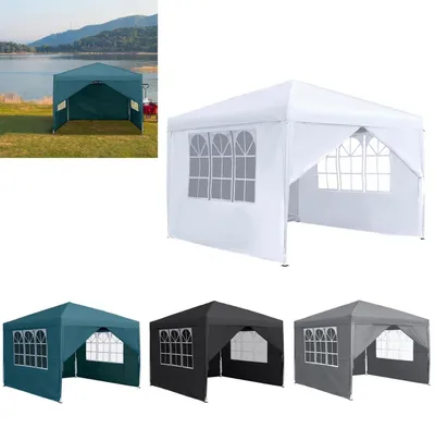 Obrázok produktu pre Sklápateľný pavilón 3x3 m, vodotesný, stabilný, s UV ochranou a 4 bočnými panelmi, bielej farby