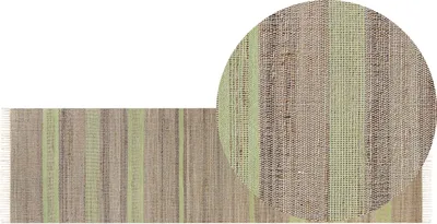 Produktbild von BELIANI Teppich Beige / Grün Jute 80 x 300 cm Rechteckig Natürlich Handgewebt Streifenmuster Boho Fußbodenheizug Geeignet Läufer Wohnzimmer Flur