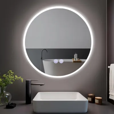 Obrázek produktu pro ZMH koupelnové zrcadlo s osvětlením 50cm koupelnové zrcadlo LED stmívatelné zrcadlo koupelnové kulaté nástěnné zrcadlo s dotykovým spínačem a odmlžovačem světla zrcadlo