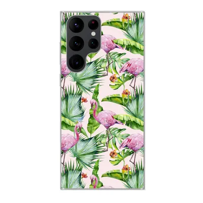Produktbild von MuchoWow® Handyhülle Schutzhülle Hülle für Samsung Galaxy S22 Ultra Flamingo - Pflanzen - Muster Silikon Softcase Handy Hülle - Abbildung