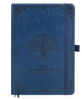 Image de Cahier A5, format poche, couverture rigide en cuir PU, bleu, quadrillé, 320 pages, papier 120 g/m²