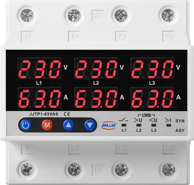 Produktbild von 3-Phasen DIN-Schienen Voltmeter Amperemeter AC 220V 63A Überspannungs- und Unterspannungsschutz mit Selbstrückstellung