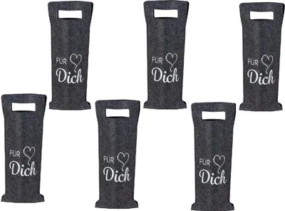 Produktbild von 6 Stück Flaschentüten aus Filz Spruch "Für Dich" Geschenktaschen Weinflaschen