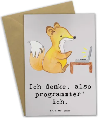 Produktbild von Mr. & Mrs. Panda Beileidskarte Denker Softwareentwickler - Grau Pastell - Geschenk, osterkarte, Softwareentwicklung, Beruf, IT-Entwickler, hochzeitskarten, Programmierer