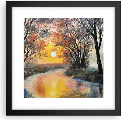Produktbild von Gerahmtes Poster - Schwarzer Rahmen - Fluss Sonne Bäume - 30x30 cm - Wand Bild - Wanddeko - Wandbilder - Kunstposter - Wandposter - Bilderrahmen - Bilder - Kunstdruck - Wandbild - P2BAC30x30-4190
