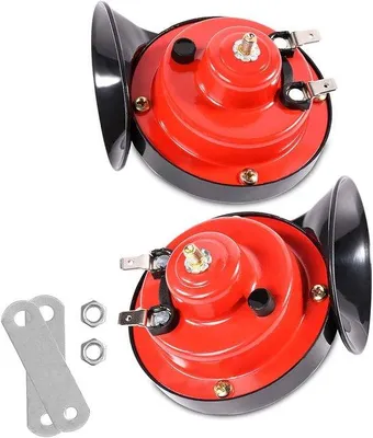 Obrázek produktu pro Hlasitá houkačka 300 dB, dvoudílná sada 12V houkaček do auta, vodotěsná, dvoubarevná elektrická houkačka, univerzální autopříslušenství pro osobní automobily, pick-upy, motocykly, jízdní kola, lodě, červená