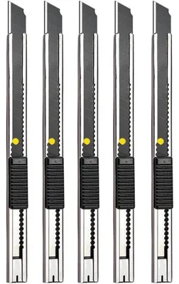 Immagine prodotto di Coltello da taglio universale, adatto sia per destrorsi che per mancini, confezione da 5 pezzi, lame retrattili da 9 mm, acciaio inossidabile