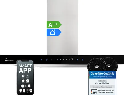 Produktbild von KKT KOLBE Dunstabzugshaube 60 cm | Wandhaube | Umluft | Abluft | Edelstahl | schwarzes Glas | WLAN | Nachlaufautomatik | SensorTouch Bedienung | FLAT6006ED