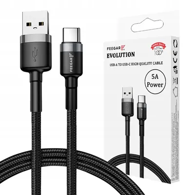 Produktbild von Feegar USB-A Typ C Quick Charge 3,0 5A Nylon Kabel SCHNELLE LADUNG Starke