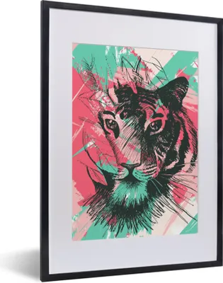 Produktbild von MuchoWow® MuchoWow® Gerahmtes Poster Tiger - Abstrakt - Rosa 30x40 cm - Poster mit zchwarzem Bilderrahmen - Wandposter Schlafzimmer