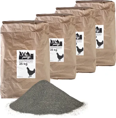 Produktbild von Petigi Urgesteinsmehl, Geflügeleinstreu Staubbad Sandbad, Steinmehl für Hühner und Wachteln, Badesand Pulver für Hühnerstall und Hühnergehege, Menge:100 kg