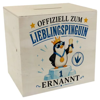 Produktbild von Spardose Holz Lieblingspinguin - Sparschwein mit Podestmotiv Mit Spruch: