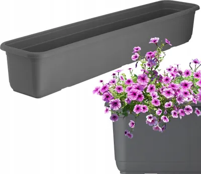 Image de KADAX Jardinière "Evron", jardinière en plastique, pot de fleurs pour balcon, rebord de fenêtre, bac à plantes, 80 cm, anthracite