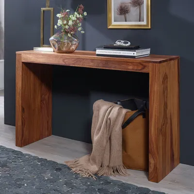 Obrázok produktu pre FineBuy Konzolový stôl z masívneho dreva 115x40x75 cm Predsieňový stôl príborník Úzky pracovný stôl Moderný konzolový vstupný stôl Prírodné drevo
