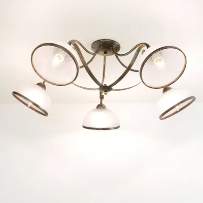 Produktbild von Deckenlampe Wohnzimmer Ø 82 cm E27 Weiß Messing Rustikal Glas Metall Deckenleuchte