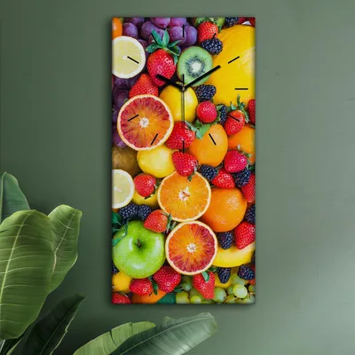 Produktbild von Wohnzimmer Leinwand Uhr Geräuschlos Küche 30x60 Farbige, Früchte, schwarze Zeiger