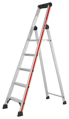 Produktbild von Hymer Stufenstehleiter mit Plattform, einseitig begehbar, 5 Stufen, senkr. Höhe 1,71 m, Reichhöhe 3,11 m, Gewicht 5,6 kg