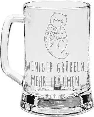 Produktbild von Mr. & Mrs. Panda Krug Otter Muschel - Transparent - Geschenk, Positiv, Träumen, Glaskrug, Glas Bierkrug, Motivation, Seeotter, Büro, Gravur, Optimistisch, Humpen, Seidel