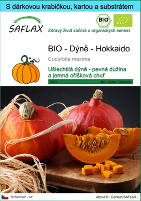 Obrázek produktu pro SAFLAX Dárková sada - BIO - Dýně - Hokkaido - Cucurbita maxima - 5 Semena - S dárkovou krabičkou, přepravním štítkem, dárkovou kartou a pěstebním médiem