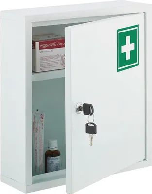Produktbild von Famanu Medizinschrank abschließbar - Weiß/Grün, 36 x 31,5 x 10 cm
