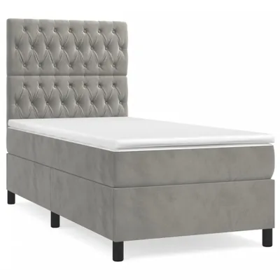 Image de vidaXL Lit boxspring avec matelas gris clair 90x200 cm velours