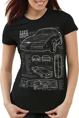 Produktbild von style3 K.I.T.T. Damen T-Shirt blaupause michael knight 2000 black rider, Farbe:Schwarz, Größe:M