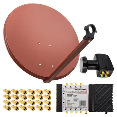 Produktbild von PremiumX SAT Anlage 80cm Antenne Ziegelrot Multischalter 5/8 LNB F-Stecker