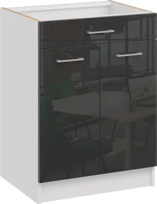 Produktbild von Roe Furniture | Küchenunterschrank 60 cm - Schwarz – Schwarz Glänzend - 1 Schublade - 2 Türen - Ohne Arbeitsplatte - Unterschränke Küche - DS61