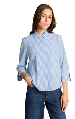 Produktbild von TOM TAILOR Damen Bluse gestreift mit 3/4 Arm, V-Ausschnitt und Kragen, Regular Fit
