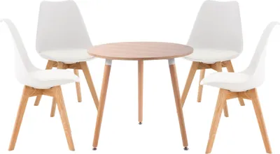 Immagine prodotto di Set da pranzo CLP Lansgar con quattro sedie e un tavolo da 80 cm di diametro, bianco