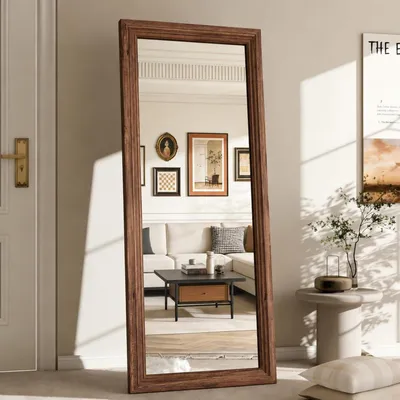 Immagine prodotto di Specchio a figura intera, 165x56 cm, specchio da parete, specchio da terra, cornice in legno marrone, infrangibile