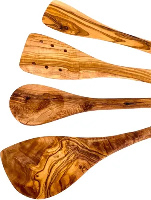 Produktbild von Küchenaccessoire-Set aus Olivenholz, 4-teilig, bestehend aus 2 Holzlöffeln und 2 Pfannenwendern