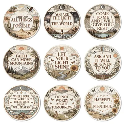 Holz-Untersetzer Set 9-tlg., 9,9 cm, Bibel-Motiv, rund