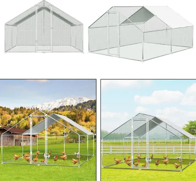 Produktbild von Jayseuw Hühnerstall Hühnerhaus Dach Geflügelstall Kleintier Ställe Freilaufgehege mit abschließbare Tür, 3 x 4 x 2 m