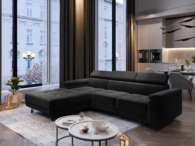 Produktbild von FurMeb24 ECKSOFA OLIVIO - 250 x 183 cm monolith 92 - mit schlaffunktion und bettkasten - linke seite