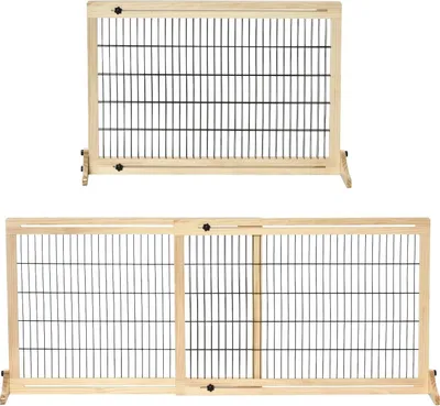 Produktbild von Ausziehbares Hunde Absperrgitter Aus Holz Freistehend, Für Treppen & Türen, Natur, 202,5X76Cm