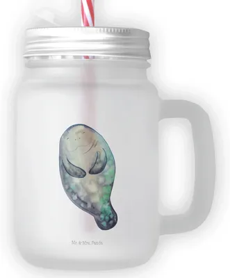 Produktbild von Mr. & Mrs. Panda Glas Seekuh Happy - Transparent - Geschenk, Freundin, getränkebecher, Selbstliebe, Meer, Becher mit Strohhalm, Neuanfang, Trinkgefäß, Cocktailglas