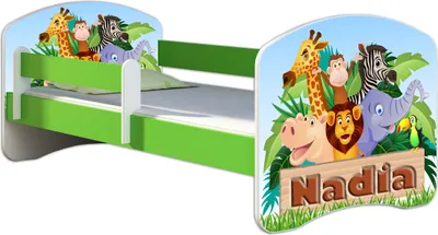 Produktbild von ACMA Jugendbett Kinderbett Junior-Bett Komplett-Set mit Matratze Lattenrost und Rausfallschutz Grün 02 Animals Name 160x80
